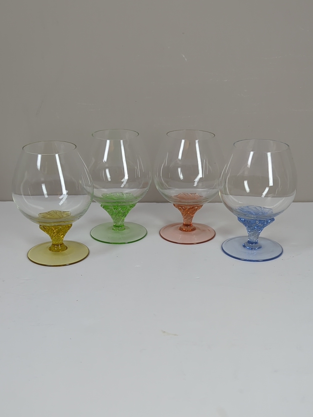 Vintage Bohemian Crystal Pastel Colored Stemmed Brandy Glasses - Set of 4